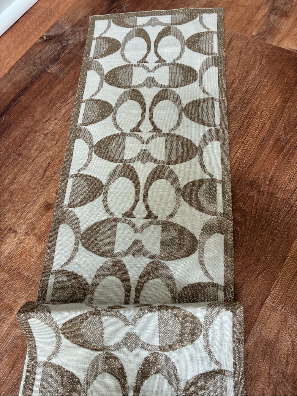 Coach Glitter Tonal Knit C Scarf Wool Blend, Metallic, F83834 - Picture 3 of 11